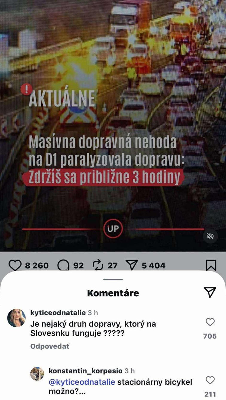 Masívna dopravná nehoda na slovenskej diaľnici D1, spôsobila zdržanie premávky o približne 3 hodiny.