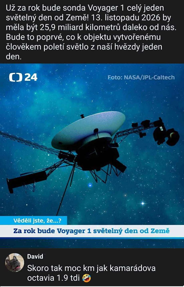 Sonda Voyager 1 bude za rok jeden svetelný deň od Zeme, 25,9 miliárd km ďaleko.