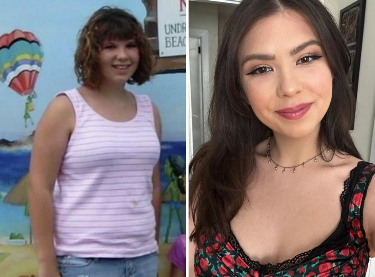 Porovnanie: Dve fotografie tej istej ženy - zmena vzhľadu a štýlu obliekania.