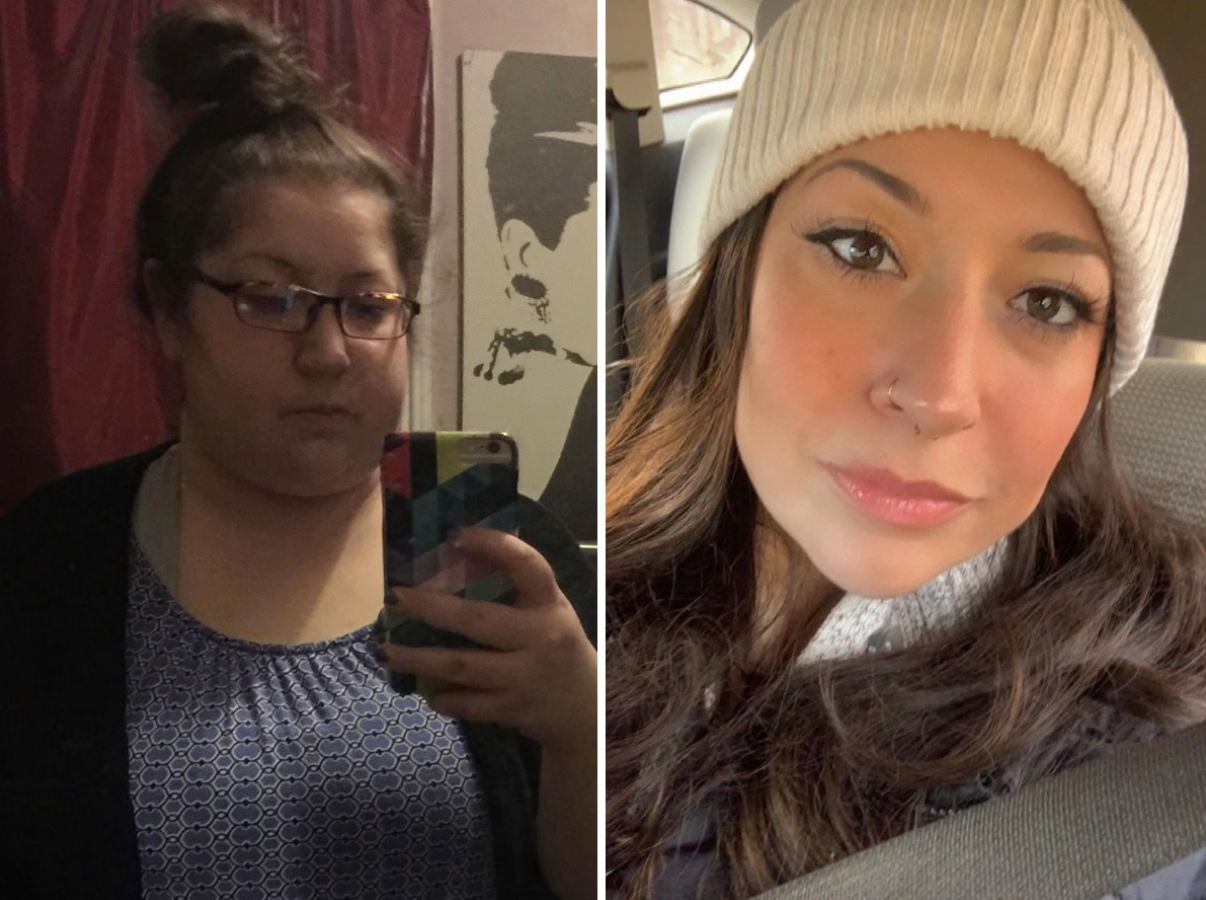 Dve ženy na fotografiách: jedna so zrkadlovým selfie, druhá v aute s čapicou.