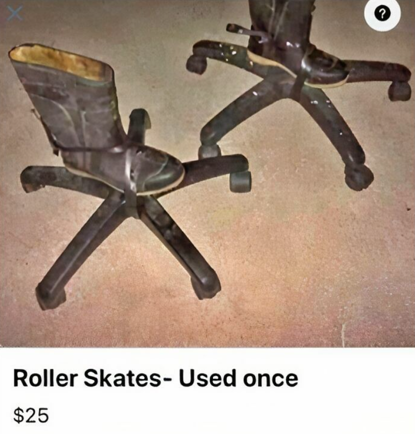 Kreatívne korčule z kancelárskych stoličiek—humoristický nápad na pohyb v interiéri.