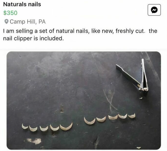 Prírodné nechty na predaj s klieštikmi, čerstvo ostrihané, ako nové.