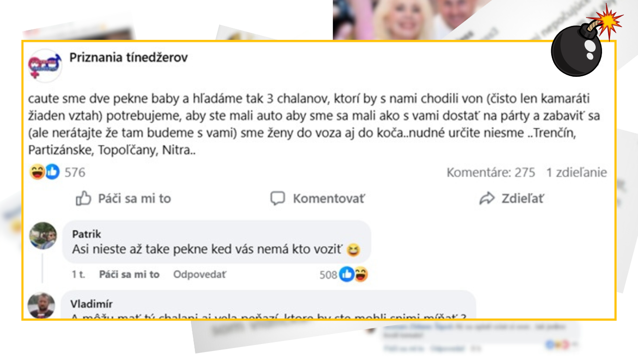 Na Facebooku výzva od dvoch dievčat zháňajúcich chalanov s autom na spoločné výlety do miest ako Trenčín a Nitra.