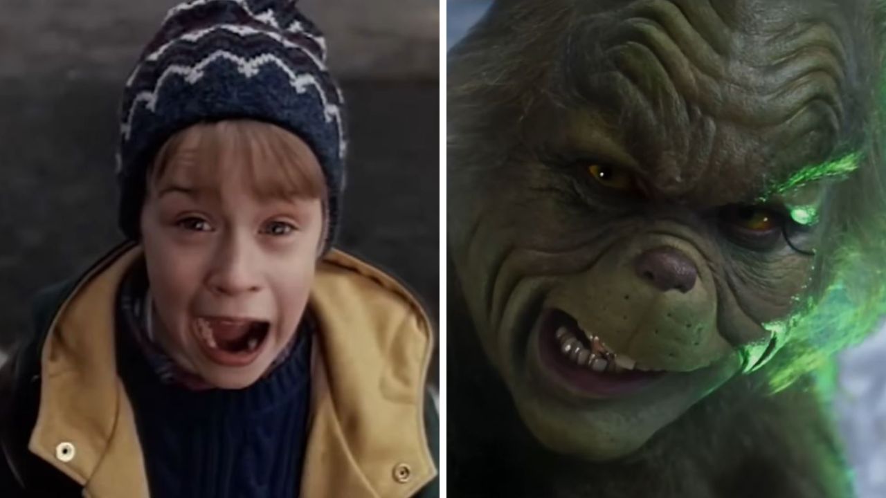 Dieťa kričí od prekvapenia vedľa zamračeného zeleného tvora.