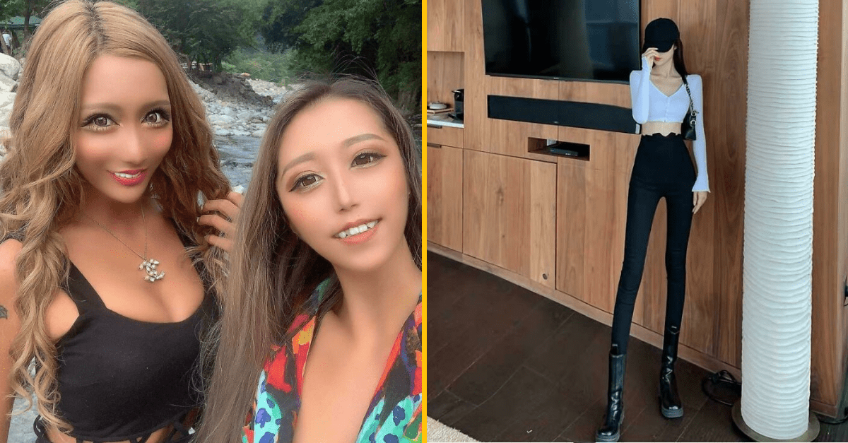 Dve ženy pri rieke a žena v interiéri s moderným outfitom, japonská módna subkultúra.