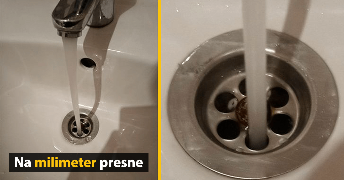 Vodovodný kohútik presne mieriaci do odtoku umývadla.