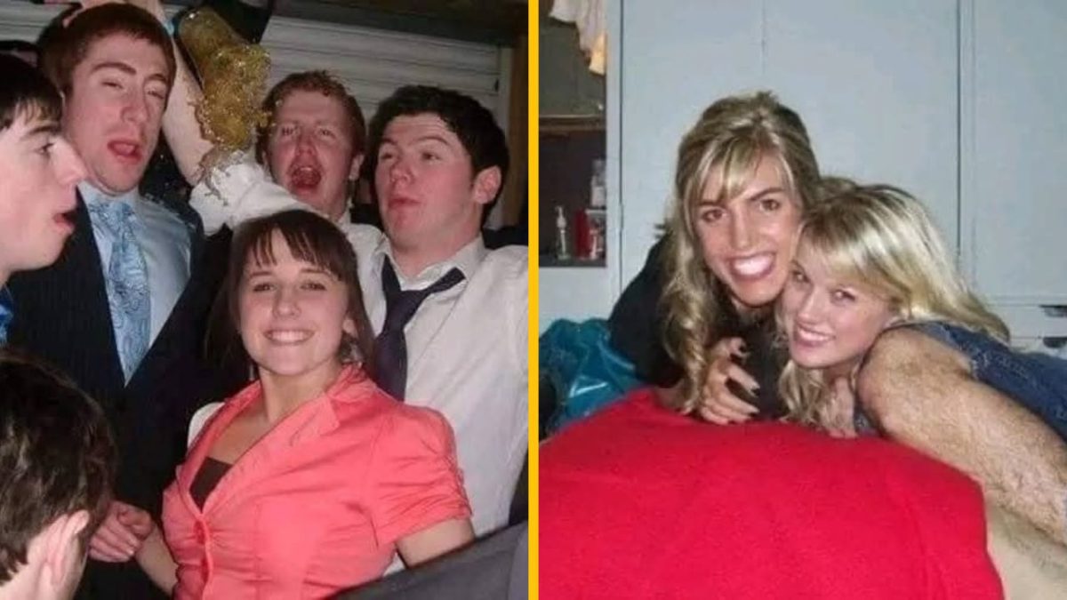 Skupina mladých ľudí na večierku sa smeje a baví, zachytená v zábavných momentoch.