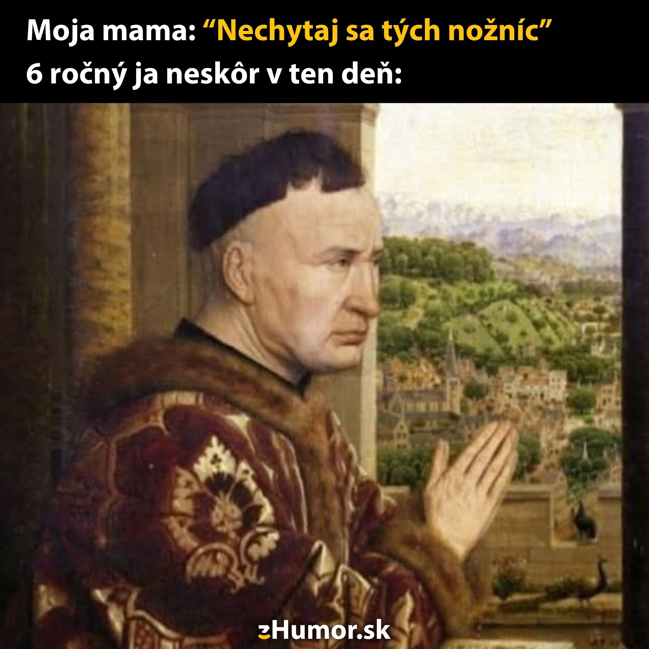 Obrázok muža v historickom oblečení s legračne strihnutými vlasmi, ktorý paradoxne nepočúvol radu.