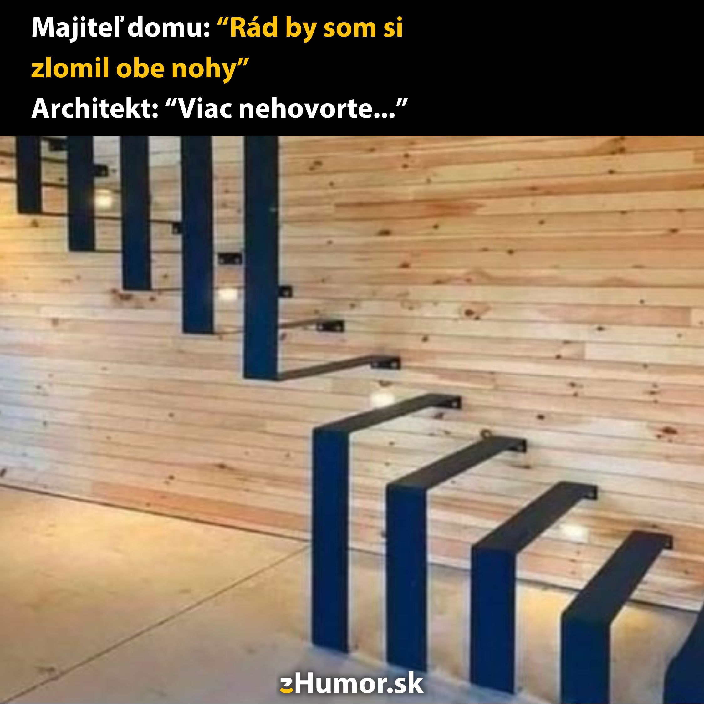 Minimalistické schodisko bez zábradlia vo sviežom dizajne na drevenom pozadí.