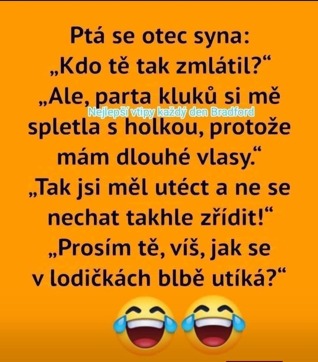Otec a syn vtipný rozhovor o nesprávnom zamieňaní za dievča kvôli dlhým vlasom, zakončený humornou poznámkou.