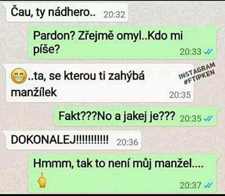 Konverzácia o nevere s vtipným zakončením: Hmmm, tak to není můj manžel.