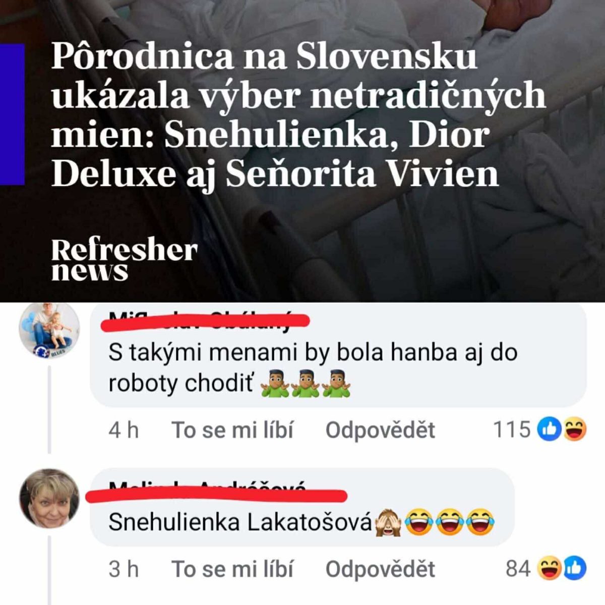 Slovenská pôrodnica prezentuje nezvyčajné mená: Snehulienka, Dior Deluxe, Señorita Vivien. Reakcie na Facebooku.