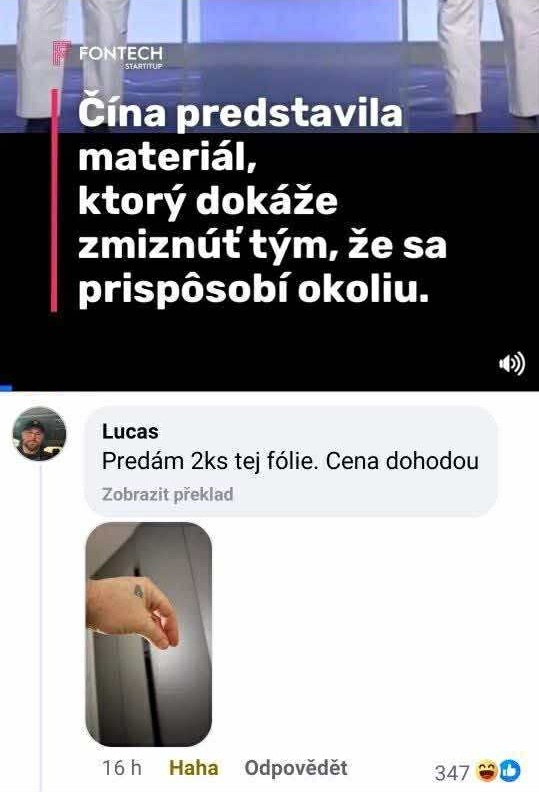 Čína odhalila materiál schopný splynúť s prostredím. Na predaj sú aj 2 ks fólie.