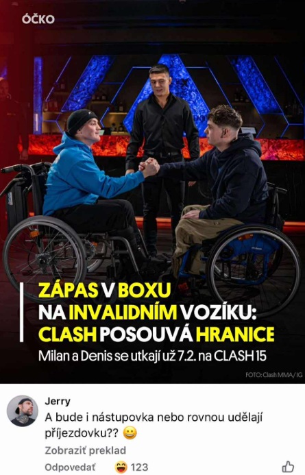 Bojovníci v invalidných vozíkoch pred zápasom na akcii Clash, posúvajú hranice.