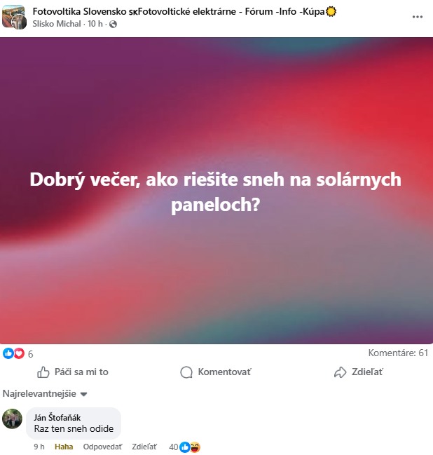 Ako riešiť sneh na solárnych paneloch? Diskusia vo fóre o fotovoltaike na Slovensku.