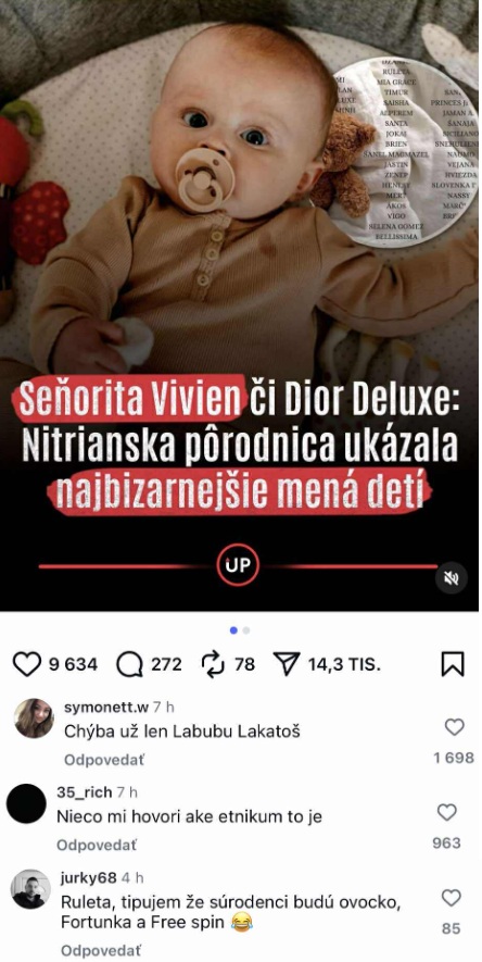 „Nitrianska pôrodnica prezradila netradičné mená detí, vrátane Seňority Vivien a Dior Deluxe.“