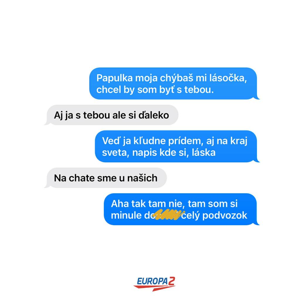 Vtipná SMS konverzácia o návšteve chaty, končiaca spomienkou na poškodenie auta.