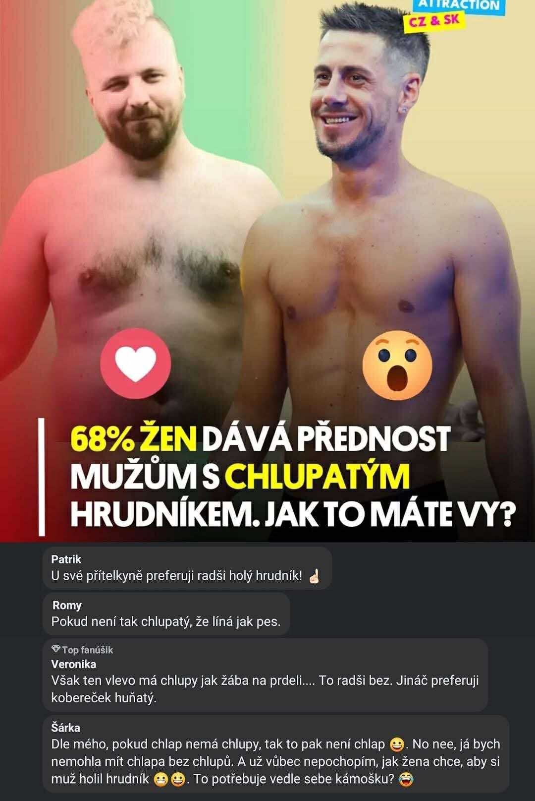 Dva muži s rôznymi ochlpenými hrudníkmi, prieskum ukazuje preferencie žien k chlpatým hrudníkom.