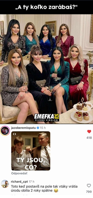 Skupina žien v elegantných šatách s rôznymi účesmi sedí na pohovke, komentovaný príspevok.