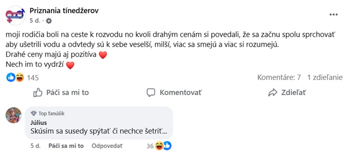 Vtipný status o úsporných opatreniach v rodine, ktoré priniesli lepšiu atmosféru a zblíženie rodičov.