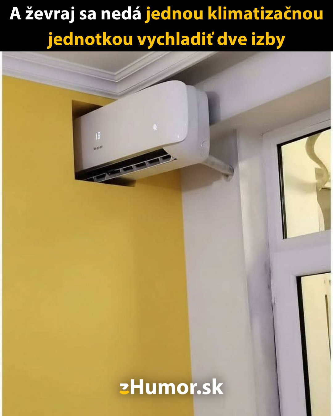 Klimatizácia inštalovaná cez stenu medzi dvoma miestnosťami pre maximálnu efektivitu chladenia.