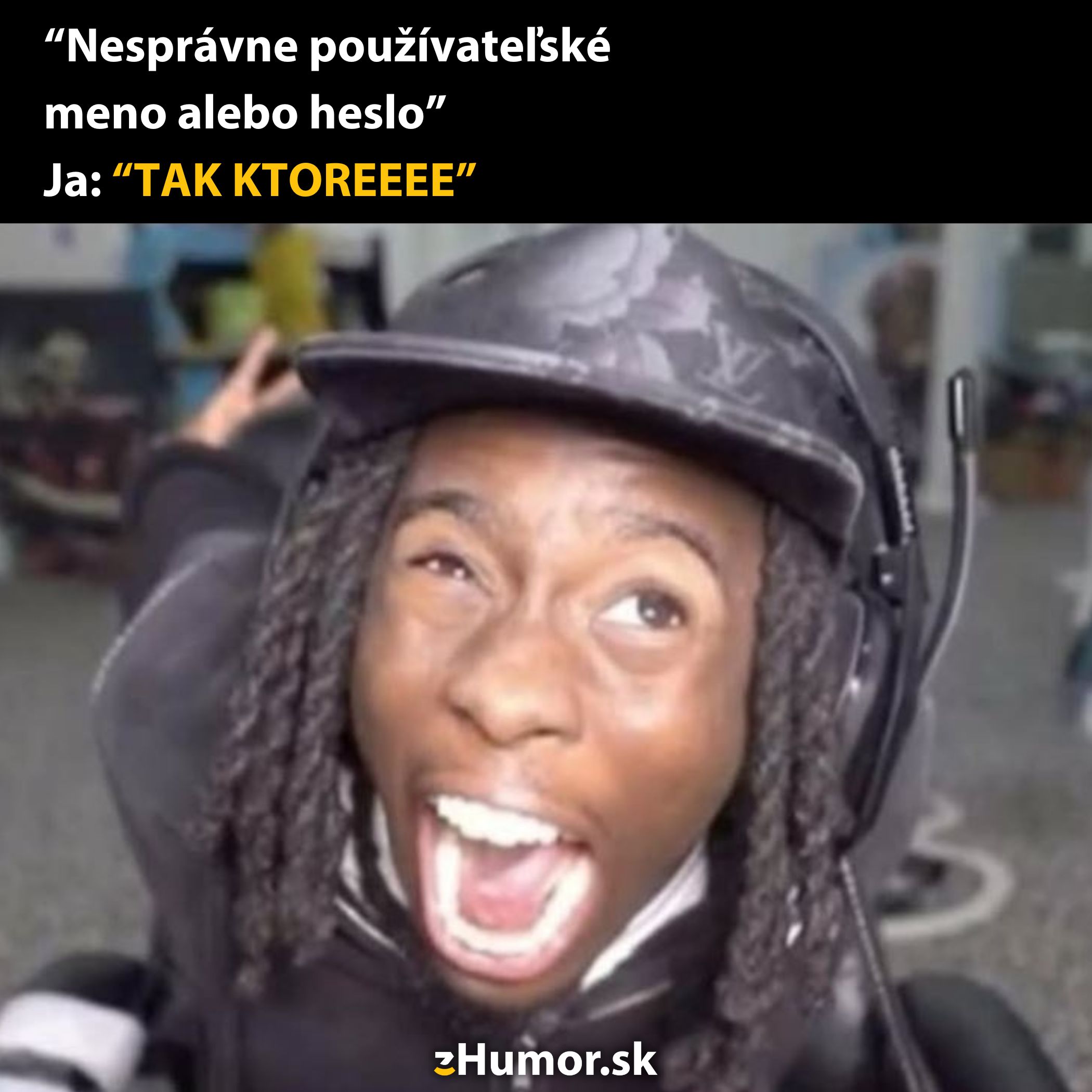 Používateľ frustrovaný správou „Nesprávne meno alebo heslo“ s vtipným výrazom na tvári.