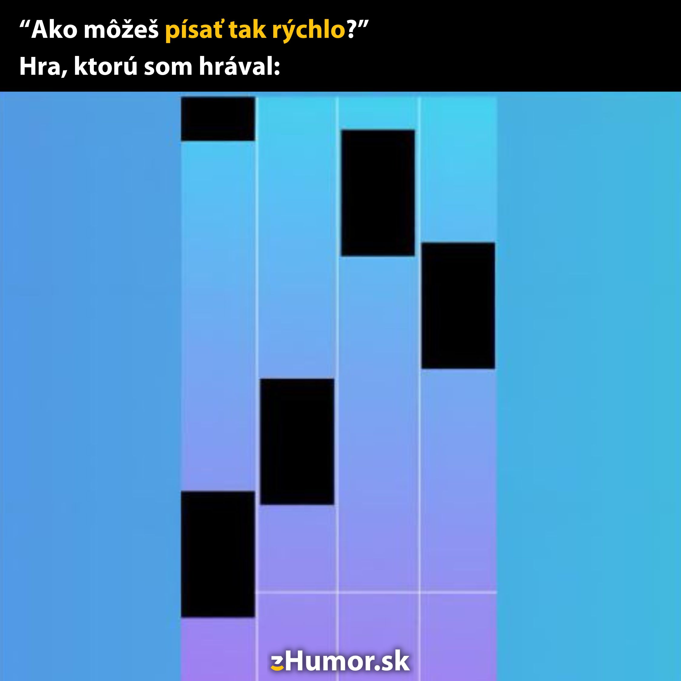 Hra pre rýchle písanie: Padajúce čierne dlaždice na modrom pozadí s otázkou Ako môžeš písať tak rýchlo?