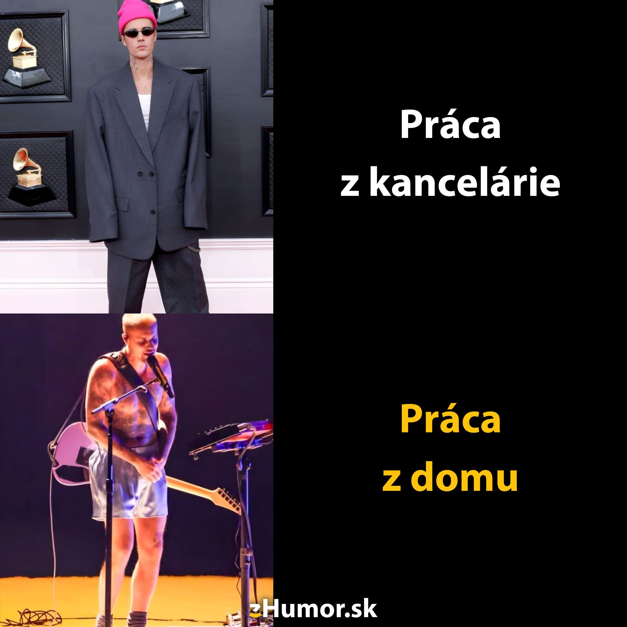 Móda pre kanceláriu vs. práca z domu, zábavný kontrast v oblečení.