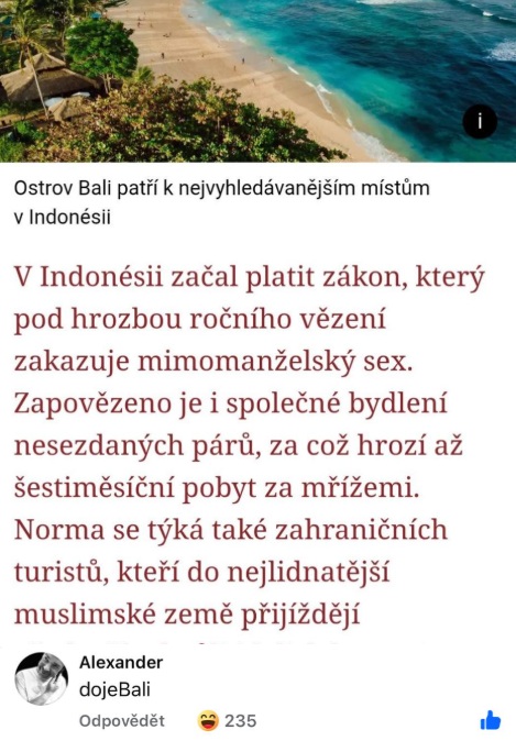 Pláž na Bali s palmami a tyrkysovým morom. Nový indonézsky zákon reguluje správanie nesezdaných párov.