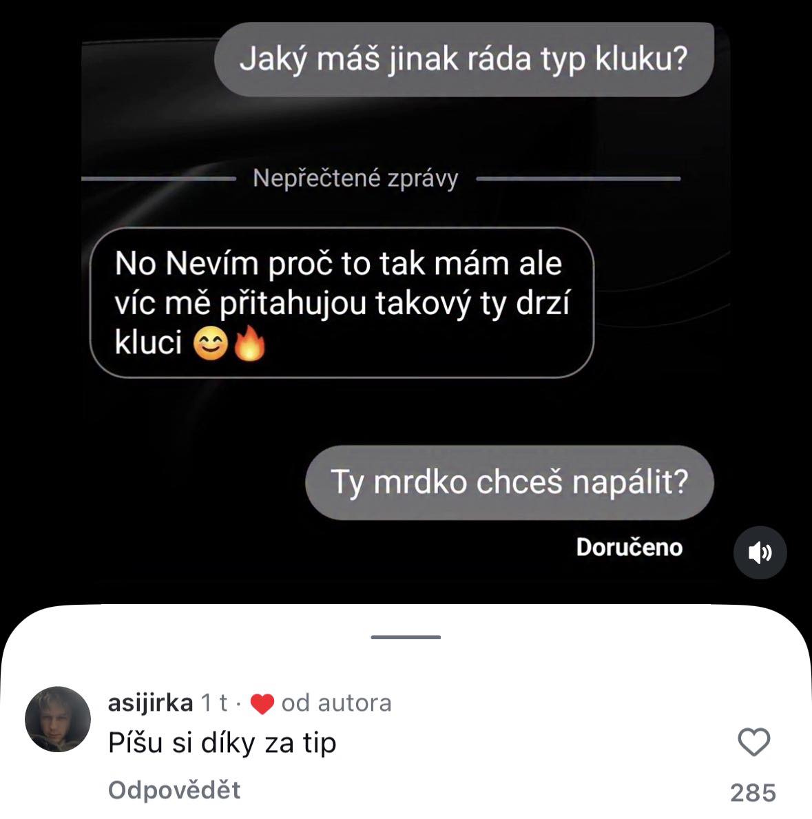 Konverzácia o preferenciách partnerov s vtipným komentárom.