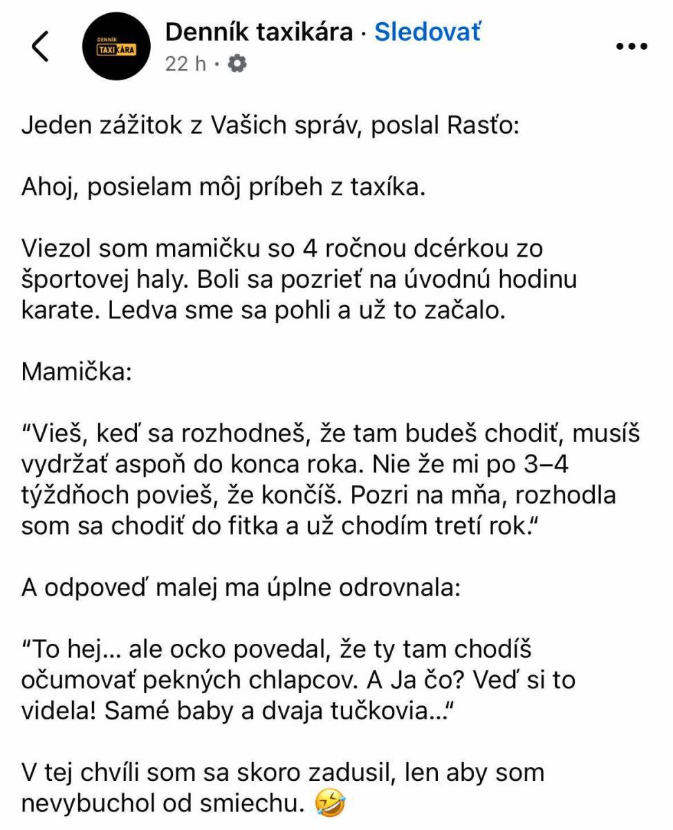 Príbeh z taxíka: Mama s dcérou debatujú o návšteve karate hodiny, dcéra nečakanou poznámkou rozveselí vodiča.