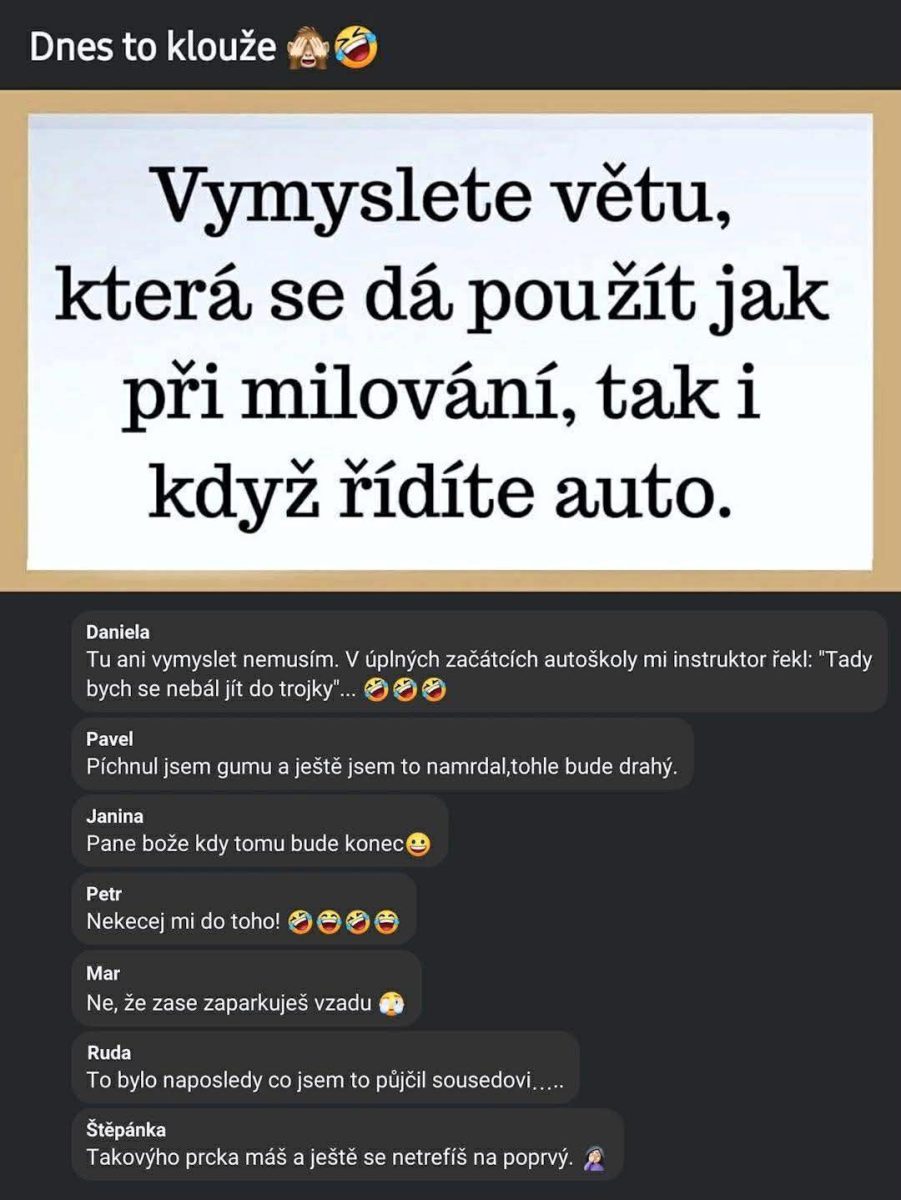Vtipná diskusia podľa zadania: Nájdite vetu vhodnú pre milovanie aj šoférovanie auta.
