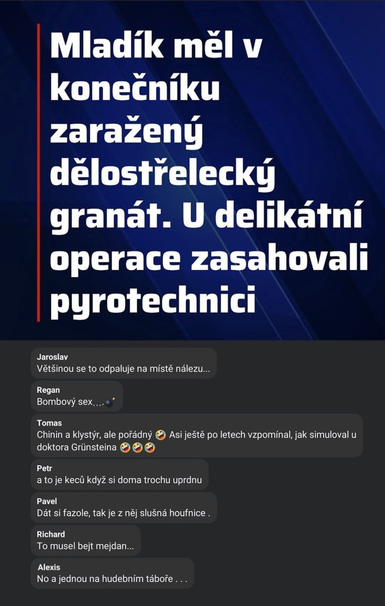 Muži bol chirurgicky odstránený delostrelecký granát z konečníka, asistovali pyrotechnici.