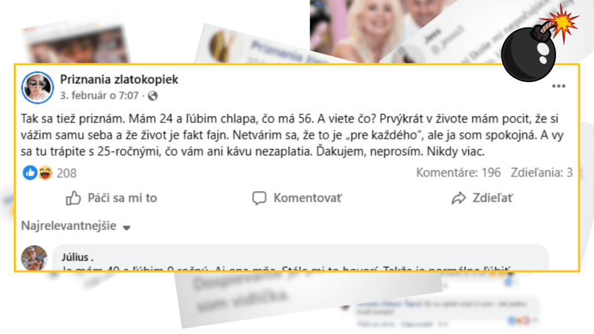 Príspevok na sociálnej sieti od používateľa o vzťahu s mužom s veľkým vekovým rozdielom.