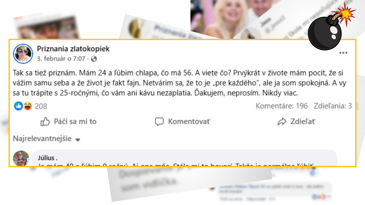 Príspevok na sociálnej sieti od používateľa o vzťahu s mužom s veľkým vekovým rozdielom.