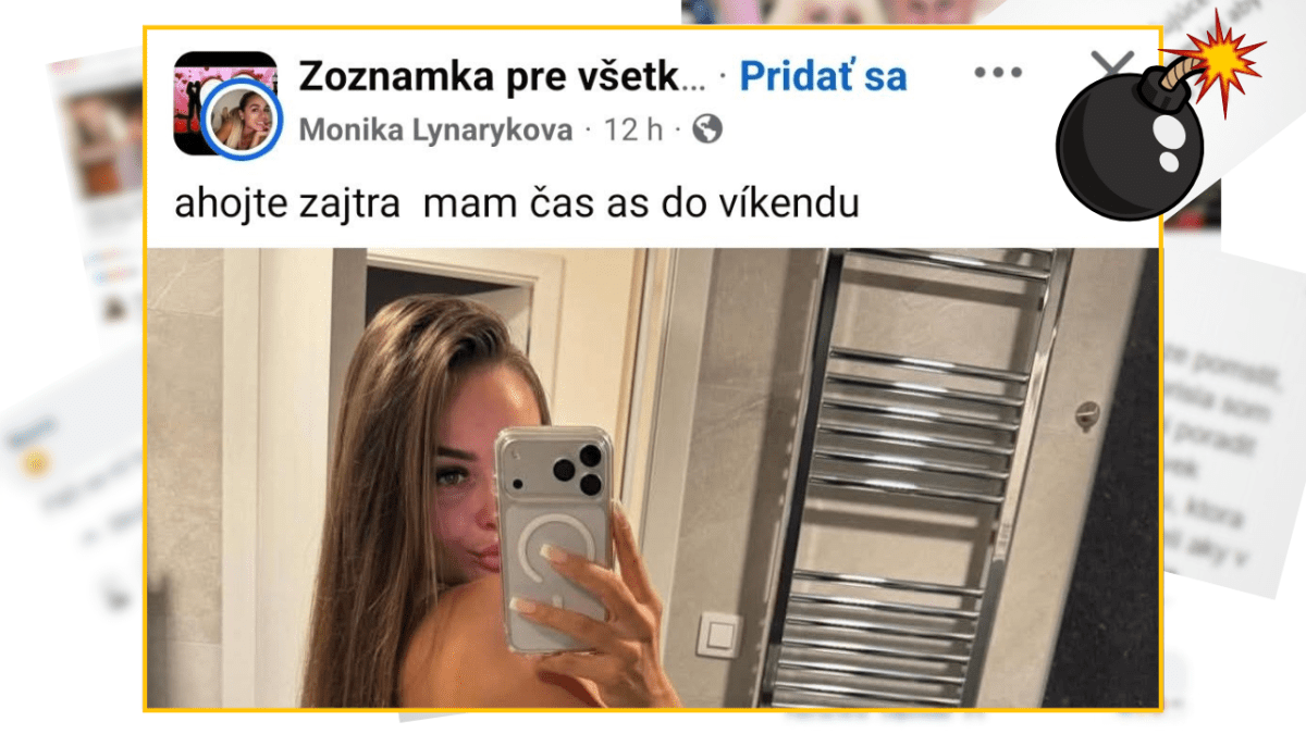 Osoba si robí selfie v kúpeľni s mobilom v ruke, popisuje dostupnosť pred víkendom.