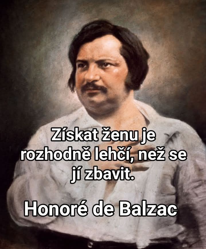 Portrét muža so známym citátom o vzťahoch od Honoré de Balzaca na svetlom pozadí.