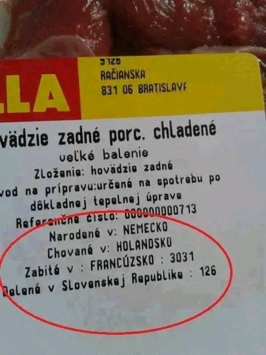 Balenie hovädzieho mäsa: Narodené v Nemecku, chované v Holandsku, zabité vo Francúzsku, balené na Slovensku.
