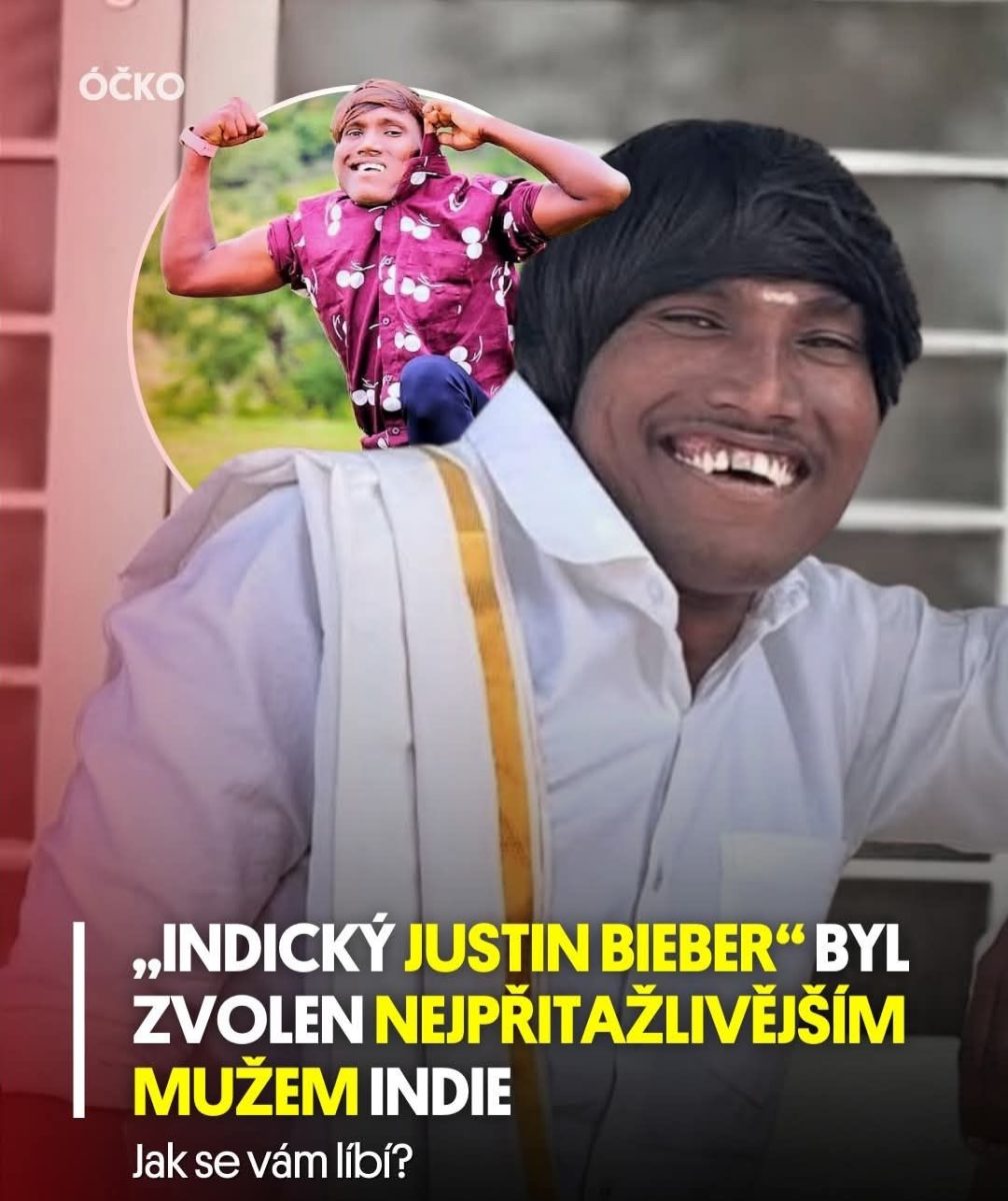 Usmievavý muž v indickom oblečení s vtipným popisom o atraktívnosti v Indii.