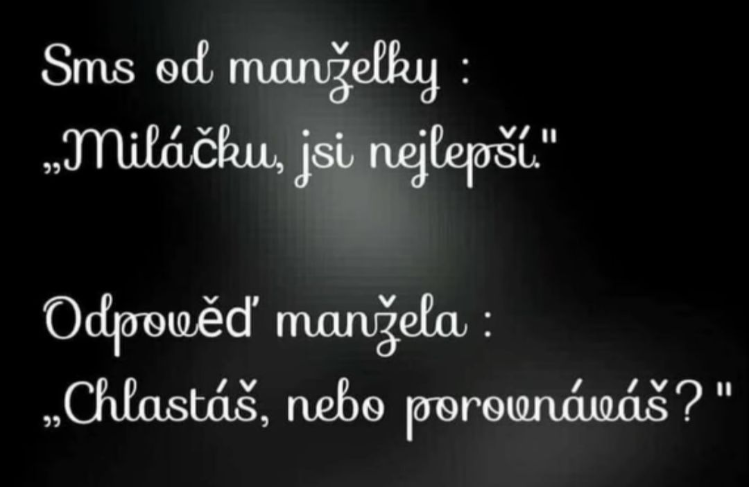 Vtipný text o SMS medzi manželmi so žartovnou odpoveďou manžela.