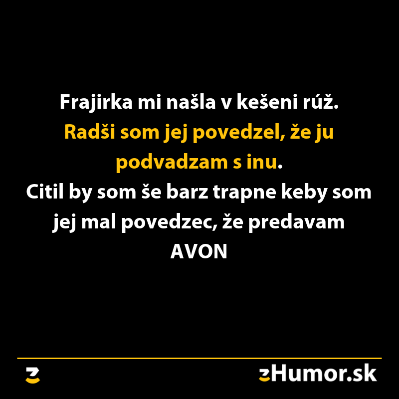Vtipný text o nájdení rúžu, radšej prizná neveru ako predaj kozmetiky AVON.