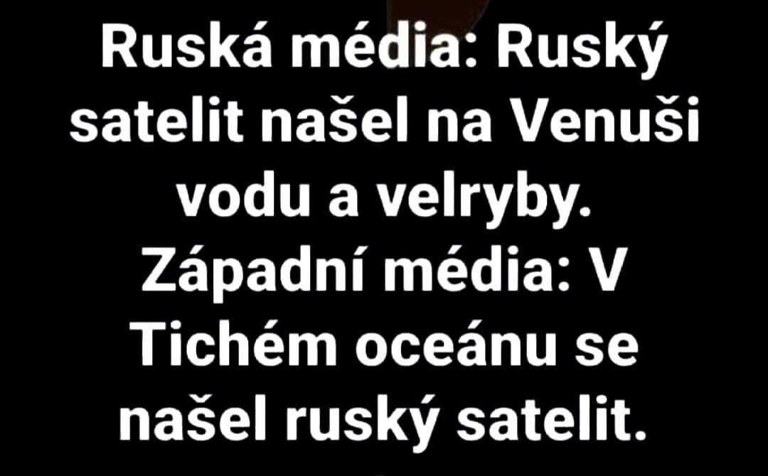 Text o ruských a západných médiách: satelit, Venuša, voda, veľryby, Tichý oceán.