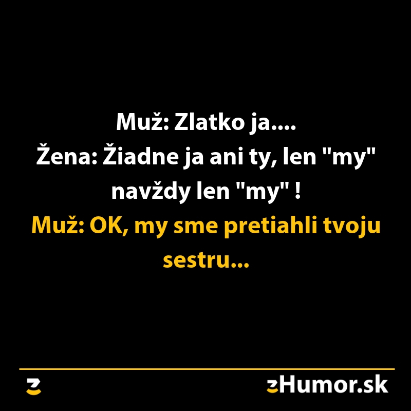 Vtipný dialóg medzi mužom a ženou o používaní slova my.