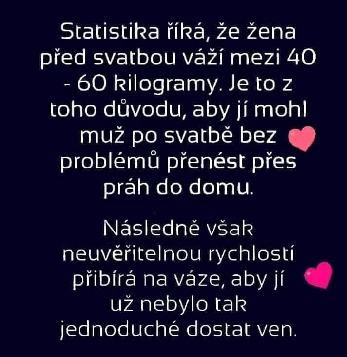 Textový obrázok so štatistikou o tom, koľko žena váži pred svadbou a ako sa to mení po svadbe.