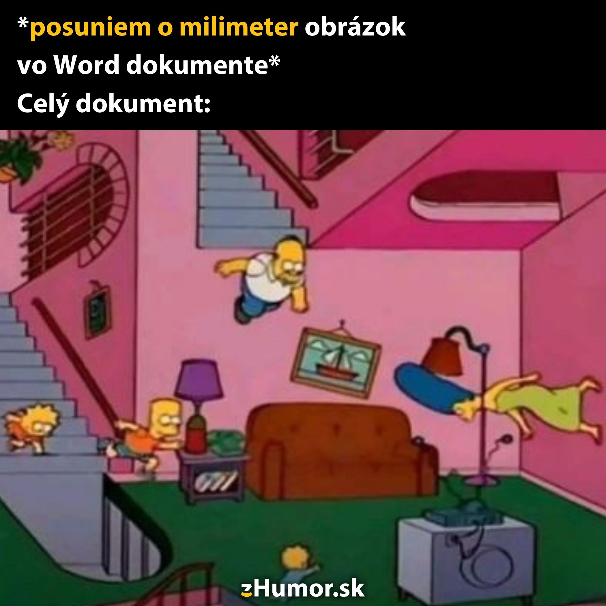 Word dokument: Situácia po minimálnom posunutí obrázka, chaos v štýle Simpsonovcov.