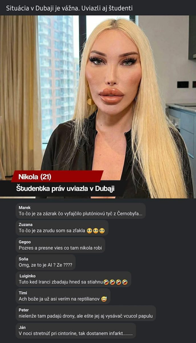 Študentka práva Nikola uviazla v Dubaji; spoločenské médiá reagujú s humornými komentármi.