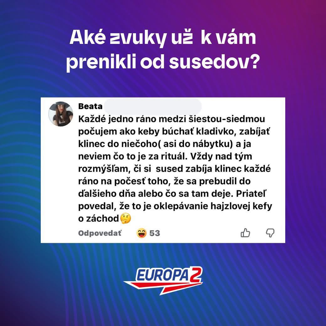 Otázka na sociálnych médiách: Aké zvuky už k vám prenikli od susedov? Zábavný komentár od užívateľa.