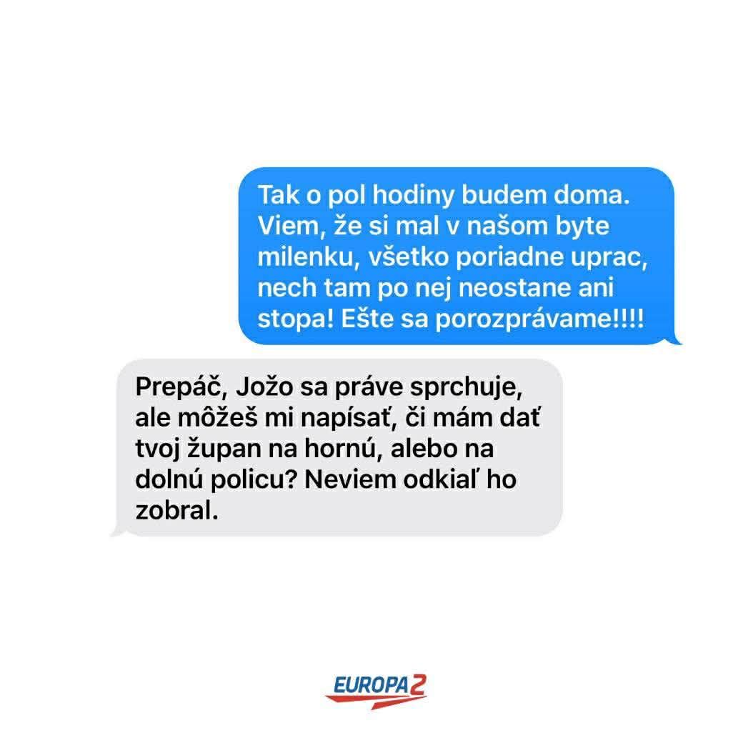 SMS konverzácia odhaľujúca neveru, vtipná situácia s milenkou a zmäteným správcom bytu. Europa 2.