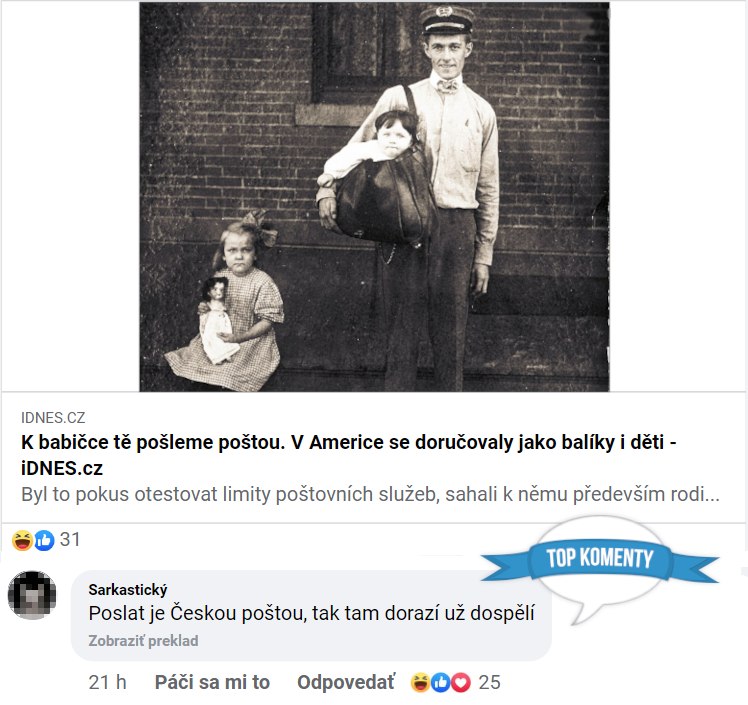 Poštár s dieťaťom v taške pripomína historickú službu doručovania detí poštou v Amerike.