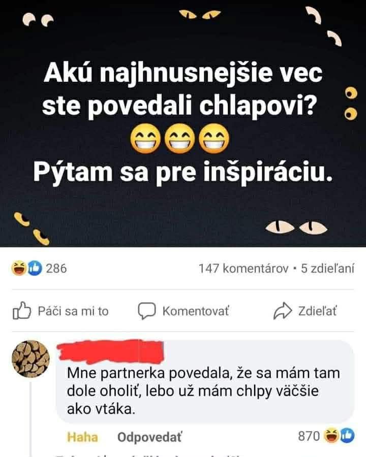 Dotaz: Aké najhnusnejšie veci ste povedali mužovi? Vtipná komentárová odpoveď o holení.